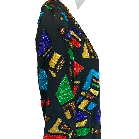 Vintage OLEG CASSINI Black Tie 100% Silk beaded Dress size 4 - Picture 11 of 17